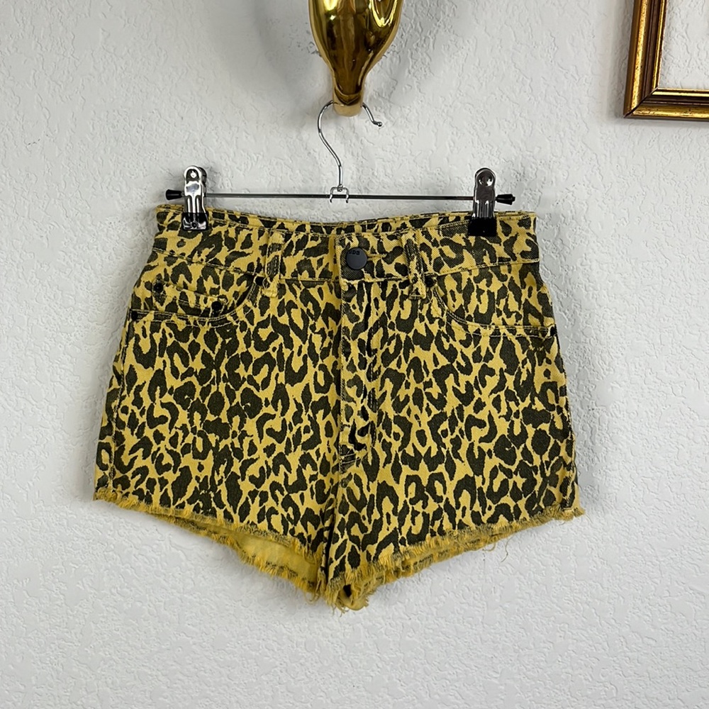 UO BDG Cheetah Cheeky High Rise Jean Shorts Frayed